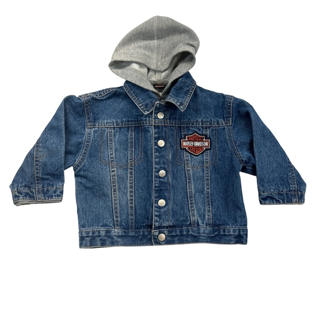Harley-Davidson Denim Jacket Kids 2T Blue Layered Hoodie Embroidered Biker Logo